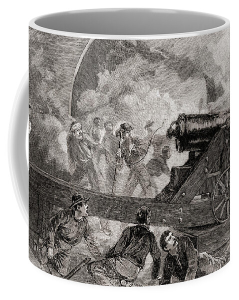 Cannon Coffee Mug featuring the drawing A casemate during the bombardment at the Battle of Fort Sumter, 1861 by American School