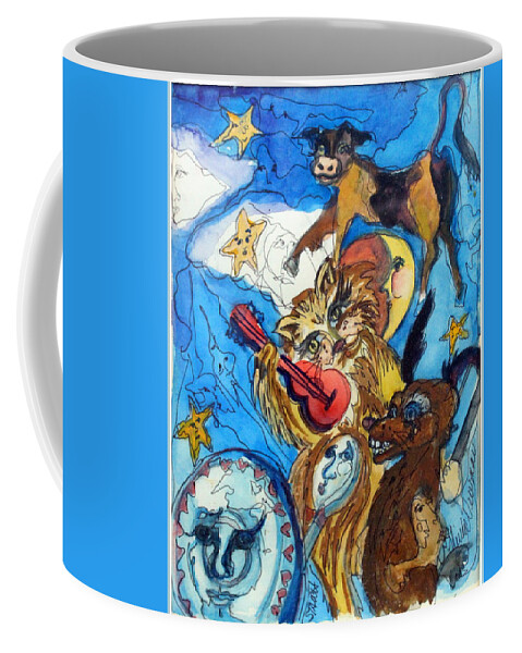 Hickery Dickory Dock Coffee Mug featuring the painting A Cat and A Fiddle by Mindy Newman