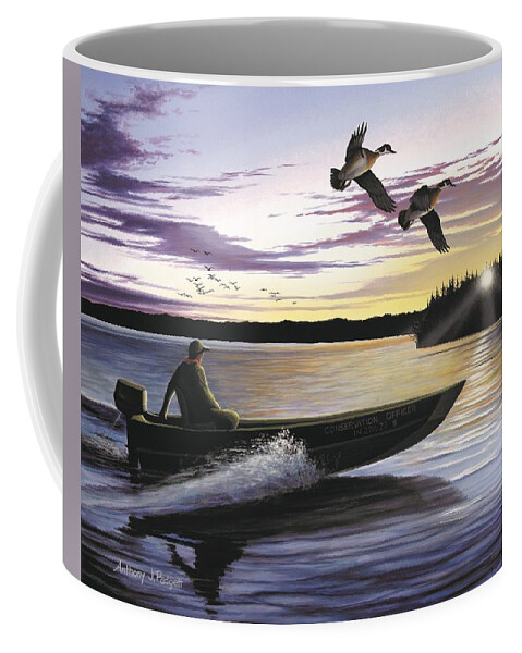 Indiana Coffee Mug featuring the painting A Day at the Office II - ICOO by Anthony J Padgett