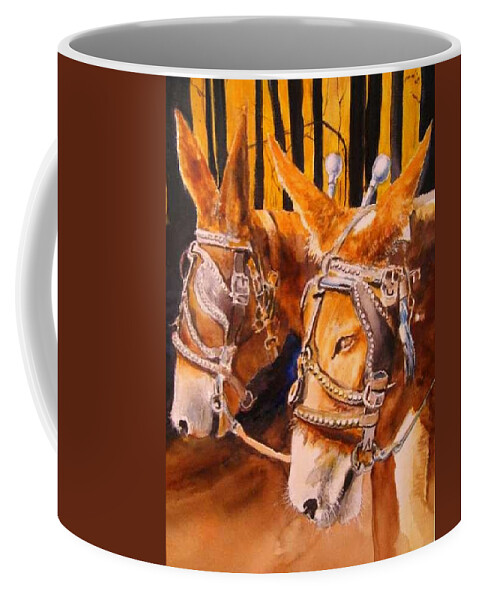 Mules Coffee Mug featuring the painting A Day's Work by Bobby Walters