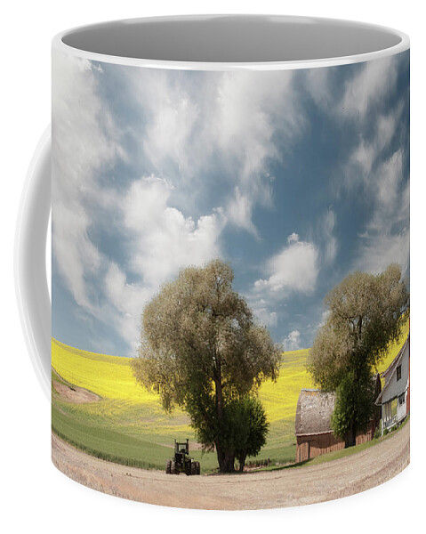 Agriculture Coffee Mug featuring the photograph A farmhouse against a dramatic sky. by Usha Peddamatham