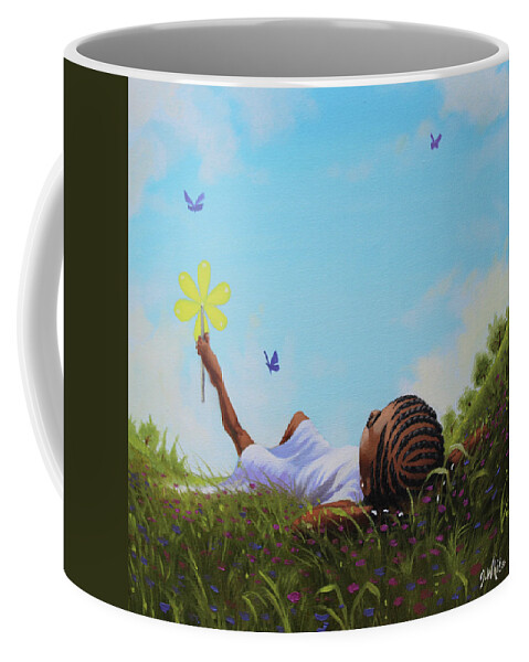 African American Coffee Mug featuring the painting A flower in the sky by Jerome White