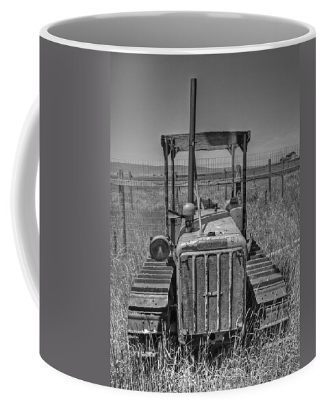 Cat Coffee Mug featuring the photograph A Forgotten Dozer Black and White by Ken Smith