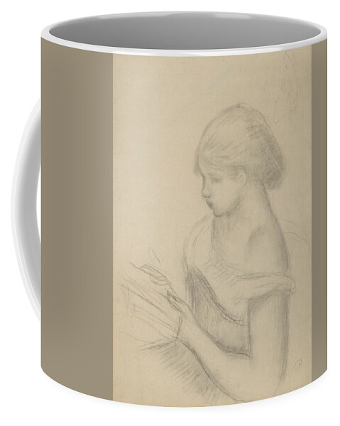 19th Century Art Coffee Mug featuring the drawing A Girl Reading by Auguste Renoir
