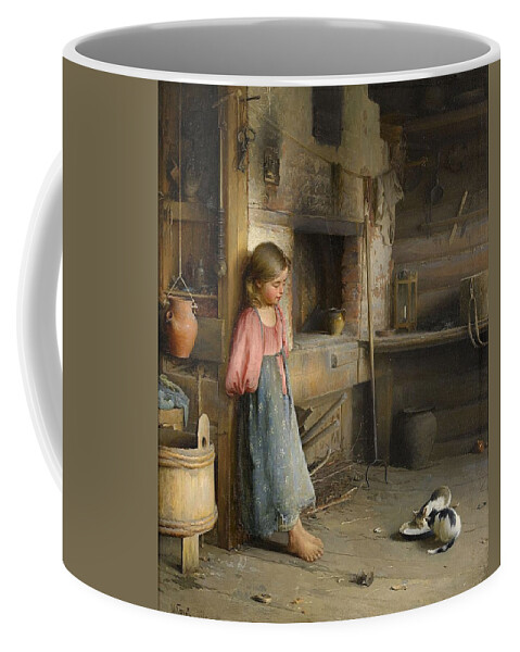 Ivan Lavrentievich Gorokhov Russia 1863-1934 A Girl With Kittens Coffee Mug featuring the painting A girl with kittens by MotionAge Designs