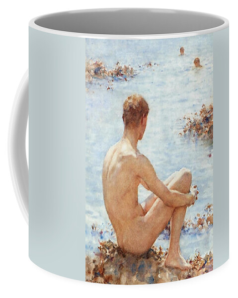 Holiday Coffee Mug featuring the painting A Holiday by Henry Scott Tuke