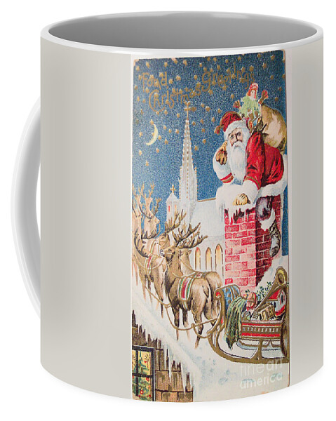 A Merry Christmas Vintage Greetings From Santa Claus And His Raindeer Coffee Mug featuring the painting A Merry Christmas vintage greetings from Santa Claus and his Raindeer by Vintage Collectables