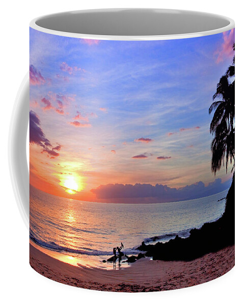 Maui Hawaii Sunset Palmtrees Seascape Clouds Coffee Mug featuring the photograph A New Beginning by James Roemmling