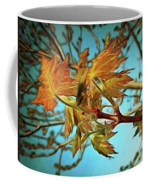 Maple Leaf Coffee Mug featuring the digital art A New Season - A New Life - A New World by Leslie Montgomery