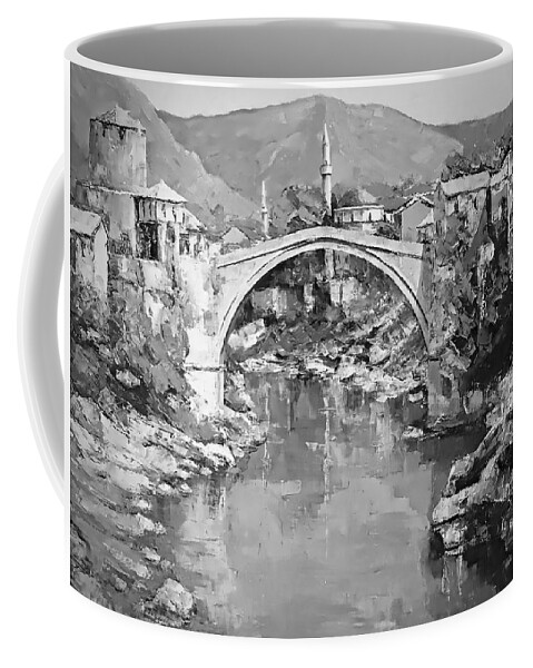 Croatia Coffee Mug featuring the digital art A Night In Old Town Mostar by Joseph Hendrix