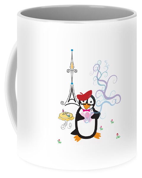 Penguins Coffee Mug featuring the digital art A Penguin in Paris by Jane E Rankin