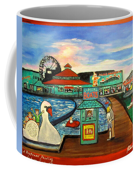 Asbury Park Art Coffee Mug featuring the painting A Postcard Memory by Patricia Arroyo