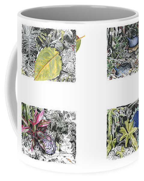 Tropical Coffee Mug featuring the drawing A Potters Garden by Kerryn Madsen-Pietsch