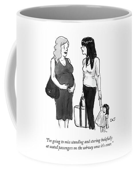 A pregnant woman talks to her friend with a toddler. Coffee Mug by
