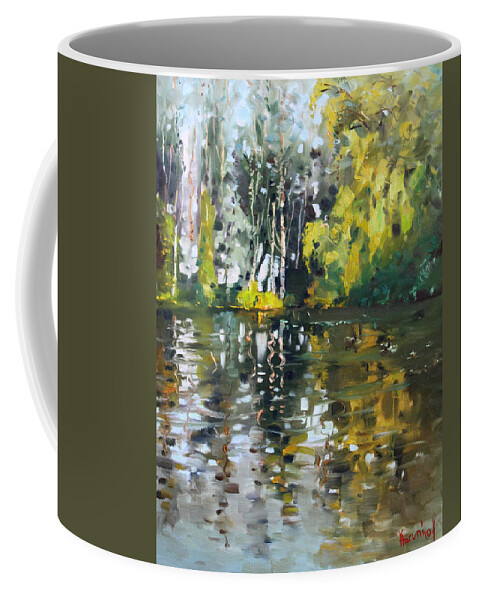 Landscape Coffee Mug featuring the painting A Quiet Afternoon Reflection by Ylli Haruni