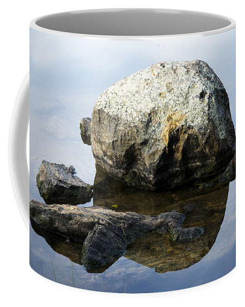Rock Coffee Mug featuring the photograph A Rock In Still Water by Richard Henne