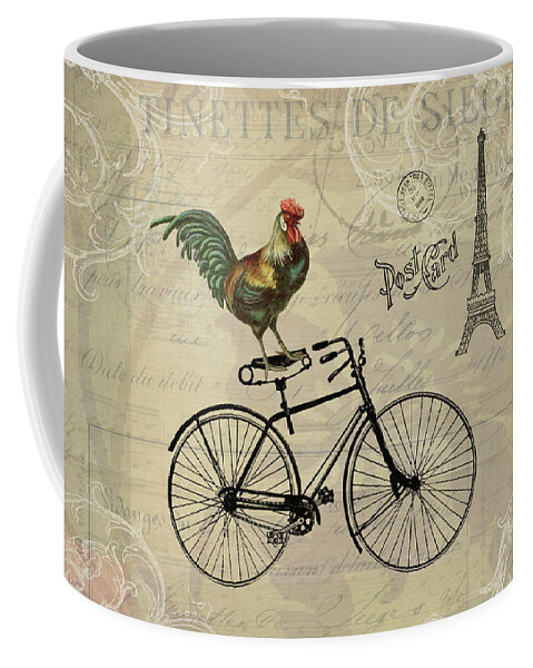 Roosters Coffee Mug featuring the digital art A Rooster in Paris by Peggy Collins