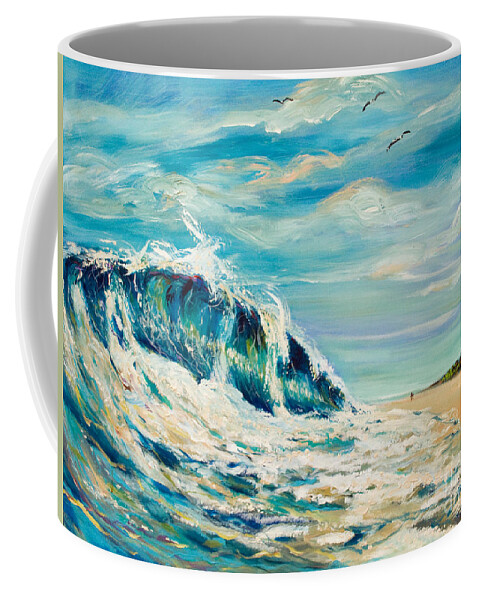 Surf Coffee Mug featuring the painting A sandpiper's view by Linda Olsen