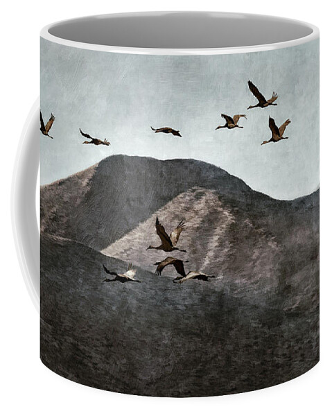 Sandhill Cranes Coffee Mug featuring the photograph A Sedge of Cranes by Leda Robertson