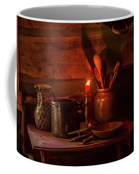 Log Cabin Coffee Mug featuring the photograph A Single Candle by Randall Evans