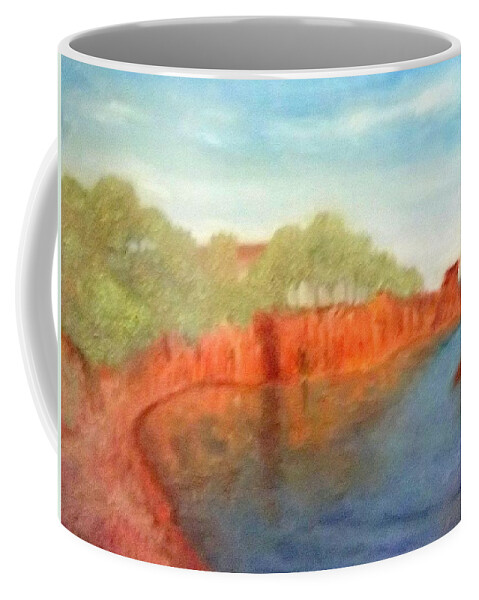 Sea Coffee Mug featuring the painting A Small Inlet Bay With Red Orange Rocks by Peter Gartner