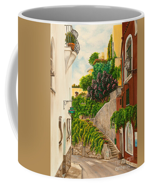 Italy Street Painting Coffee Mug featuring the painting A Street in Positano by Charlotte Blanchard