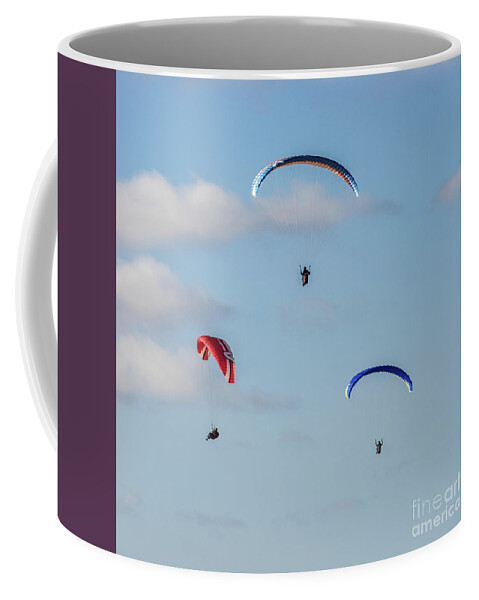 Beach Coffee Mug featuring the photograph A Trio of Paragliders at Torrey Pines Gliderport by David Levin