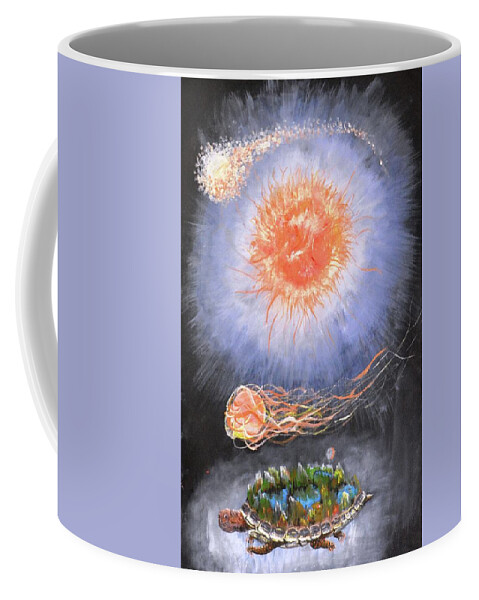 Turtle Coffee Mug featuring the painting A Turtle Wondering in Galaxy by Medea Ioseliani