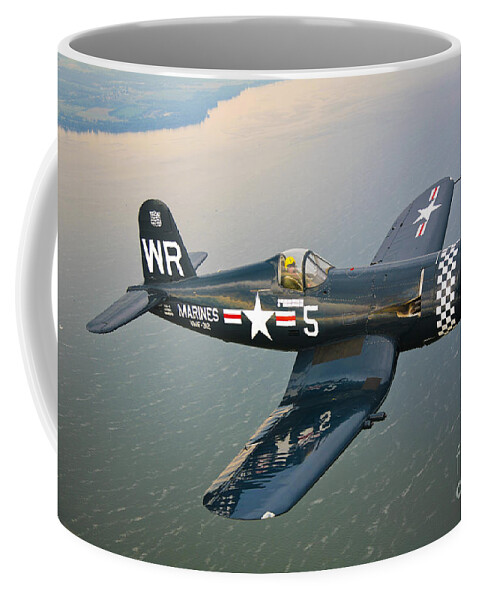 Transportation Coffee Mug featuring the photograph A Vought F4u-5 Corsair In Flight by Scott Germain