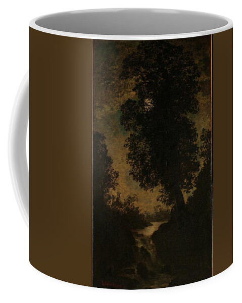 A Waterfall Coffee Mug featuring the painting A Waterfall, Moonlight by Ralph Albert