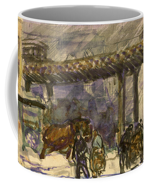George Bellows Coffee Mug featuring the painting A Winter Day - Under the Elevated near Brooklyn Bridge by George Bellows