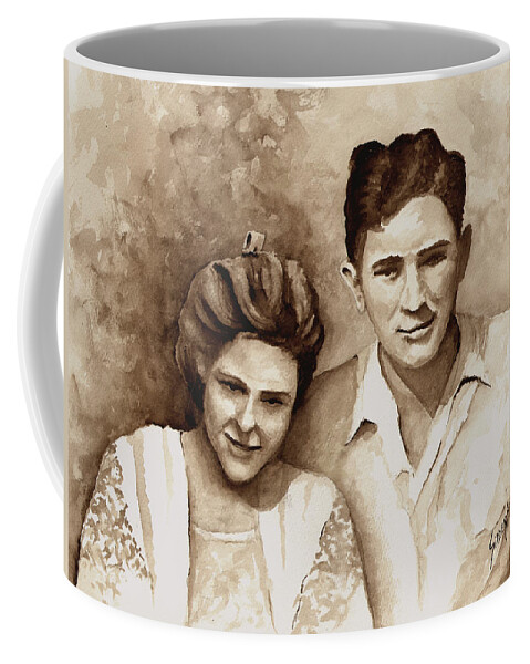 Aaron Coffee Mug featuring the painting Aaron and Dell by Sam Sidders