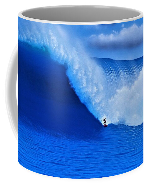 Surfing Coffee Mug featuring the painting Jaws - Biggest Ever PADDLED by John Kaelin