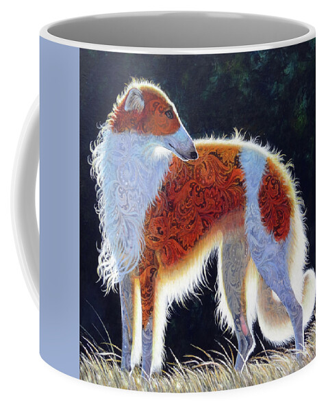 Paisley Borzoi Coffee Mug featuring the painting Ablaze in Paisley by Ande Hall