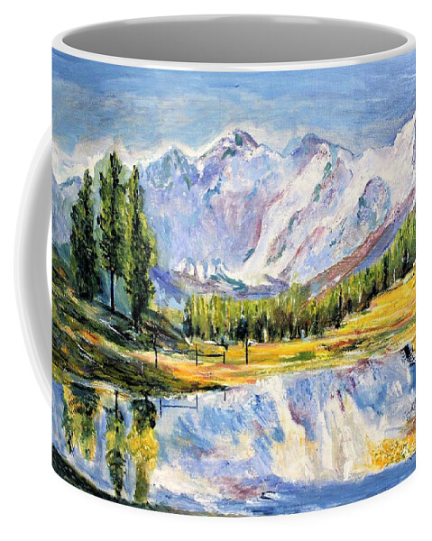 Landscape Coffee Mug featuring the painting Above the sea level by Khalid Saeed