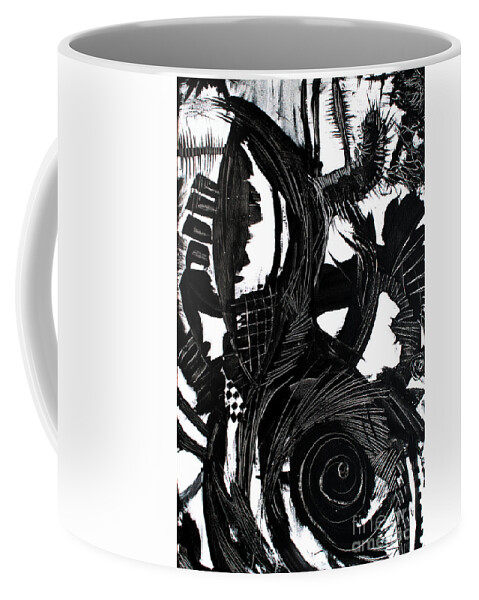 Original Painting .my Favorite Dynamic Black And White Abstract So Far .dramatic Lively Textural Coffee Mug featuring the painting Abruptly Interrupted by Priscilla Batzell Expressionist Art Studio Gallery