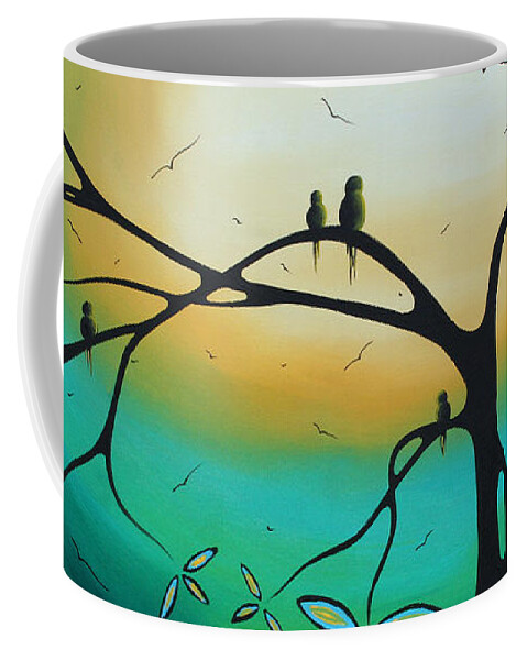 Painting Coffee Mug featuring the painting Abstract Art Landscape Bird Painting FAMILY PERCH by MADART by Megan Aroon