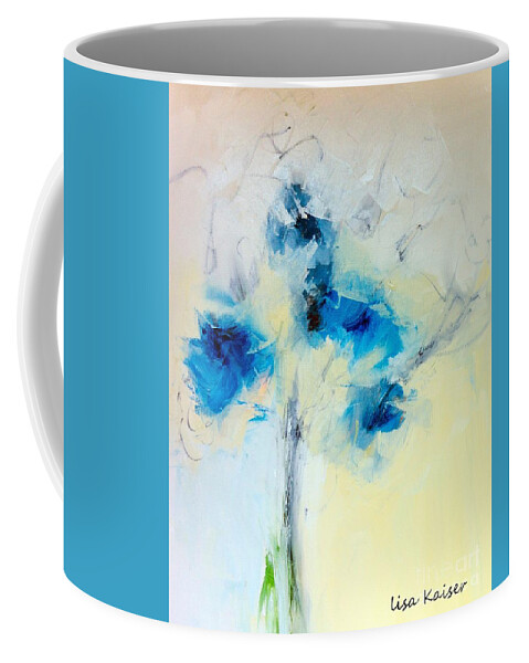 Abstract Coffee Mug featuring the digital art Abstract Blue Bouquet Floral Painting by Lisa Kaiser