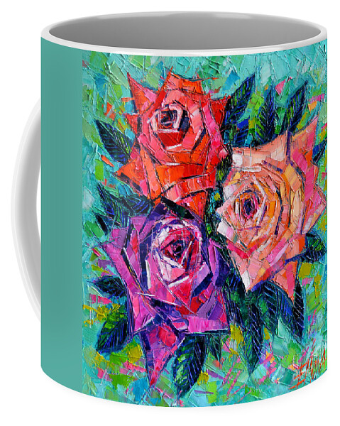 Abstract Bouquet Of Roses Coffee Mug featuring the painting Abstract Bouquet Of Roses by Mona Edulesco