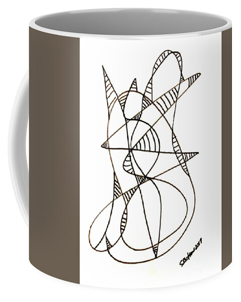 Abstract Coffee Mug featuring the drawing Abstract Cat by Stacy C Bottoms