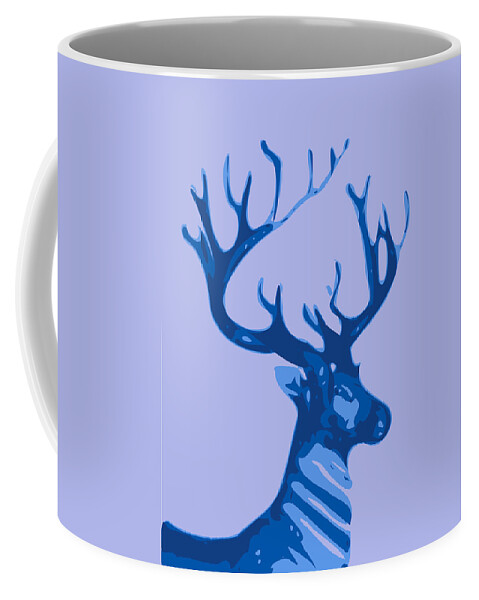 Deer Coffee Mug featuring the digital art Abstract Deer Contours Blue by Keshava Shukla