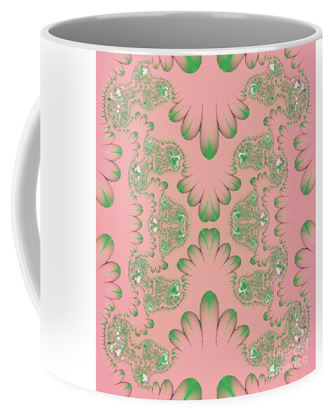 Abstract Coffee Mug featuring the digital art Abstract in Pink and Green by Linda Phelps