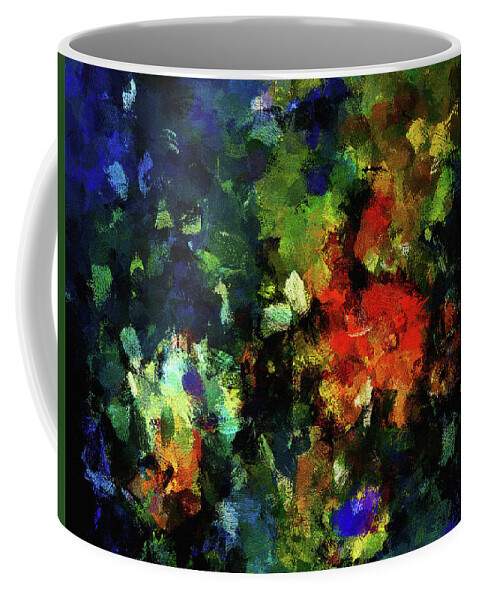 Abstract Coffee Mug featuring the painting Abstract Painting in Dark Blue Tones by Inspirowl Design