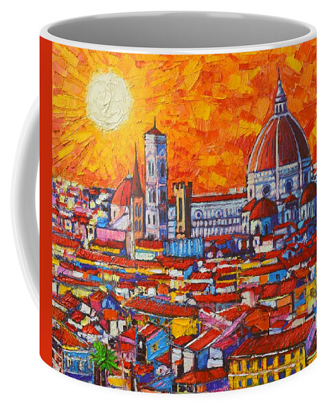 Italy Coffee Mug featuring the painting Abstract Sunset Over Duomo In Florence Italy by Ana Maria Edulescu