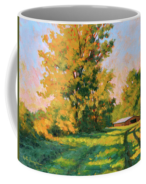 Impressionism Coffee Mug featuring the painting Across The Morning Dew by Keith Burgess