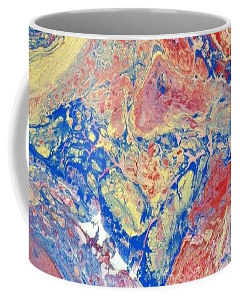 #acrylicdirtypours #acrylicpaintings #carylicswithbluesredyellow #coolart #sugarplumtheband #acrylicart #acrylicwithcoolcolors #abstractartforsale #camvasartprints #originalartforsale #abstractartpaintings Coffee Mug featuring the painting Acrylic Dirty Pour using blue red and yellow by Cynthia Silverman