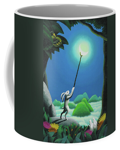 Rabbit Coffee Mug featuring the painting Adjustments by Chris Miles