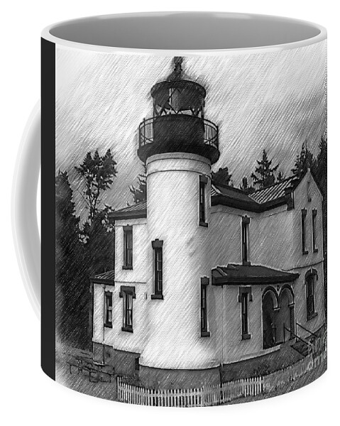 Lighthouse Coffee Mug featuring the digital art Admiralty Head Lighthouse Sketched by Kirt Tisdale