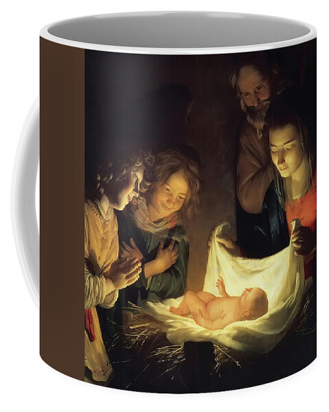 Nativity Coffee Mug featuring the painting Adoration of the Child by Gerrit van Honthorst