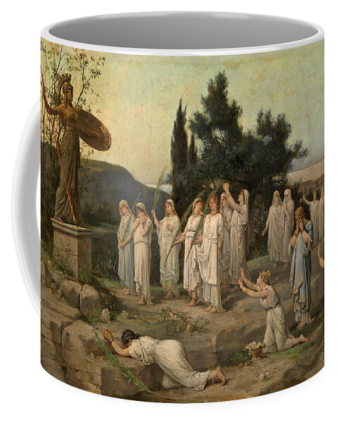 Louis Hector Leroux Coffee Mug featuring the painting Adoration of the Goddess Pallas Athena by Louis Hector Leroux